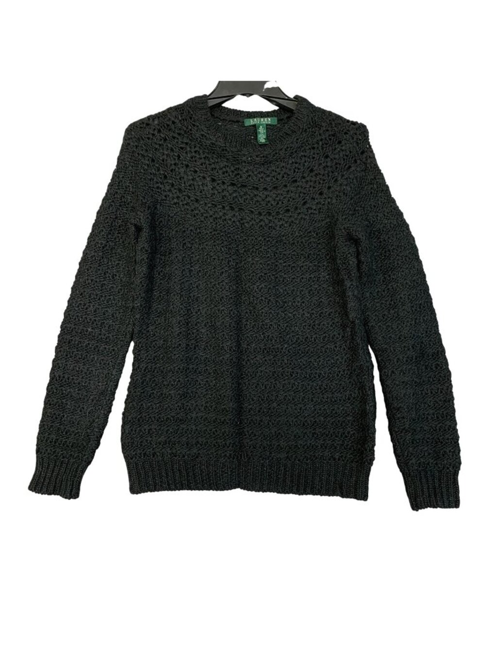 Lauren Ralph Lauren Women's M Black Alpaca Wool Blend Crochet Knit Sweater